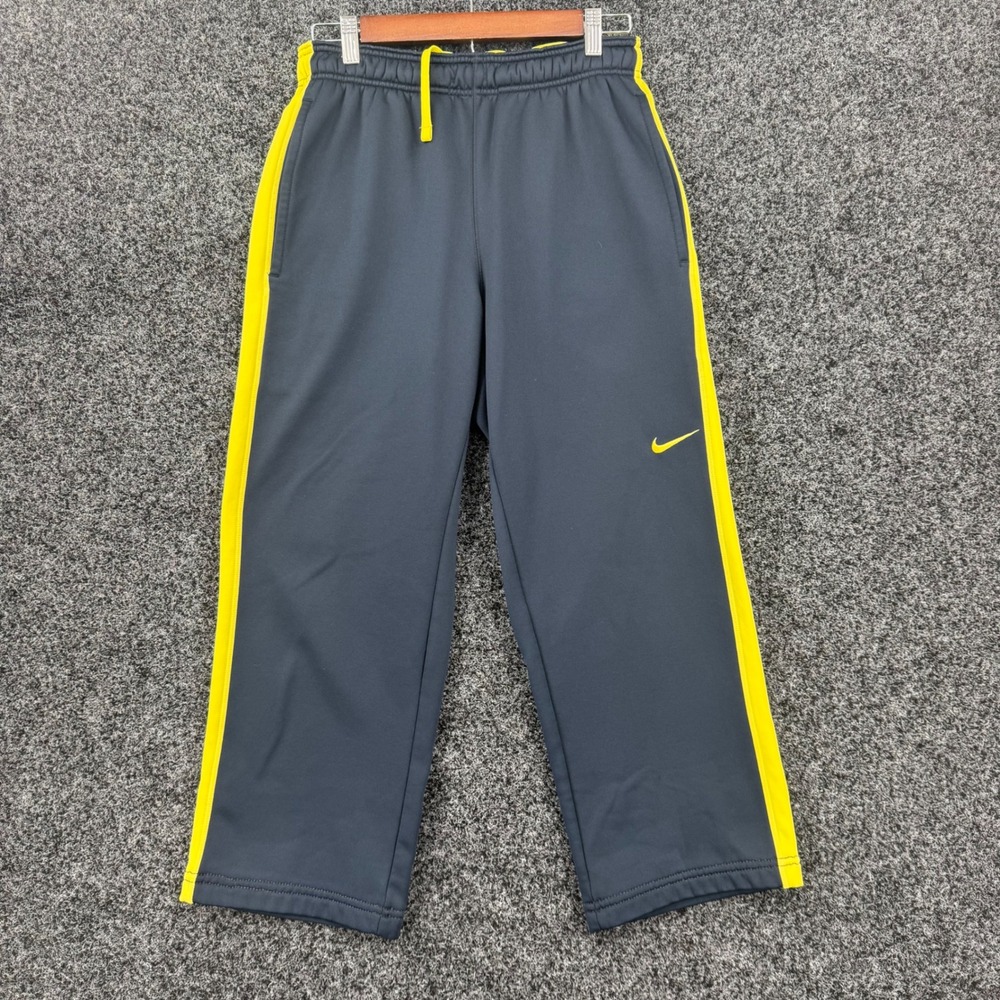 Nike Therma-FIT Pants Mens Small Grey Yellow Stripe Fleece Track Joggers
